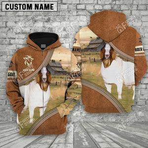 Personalized Name Uni Farm Boer Goat Cattle Light Brown Hoodie