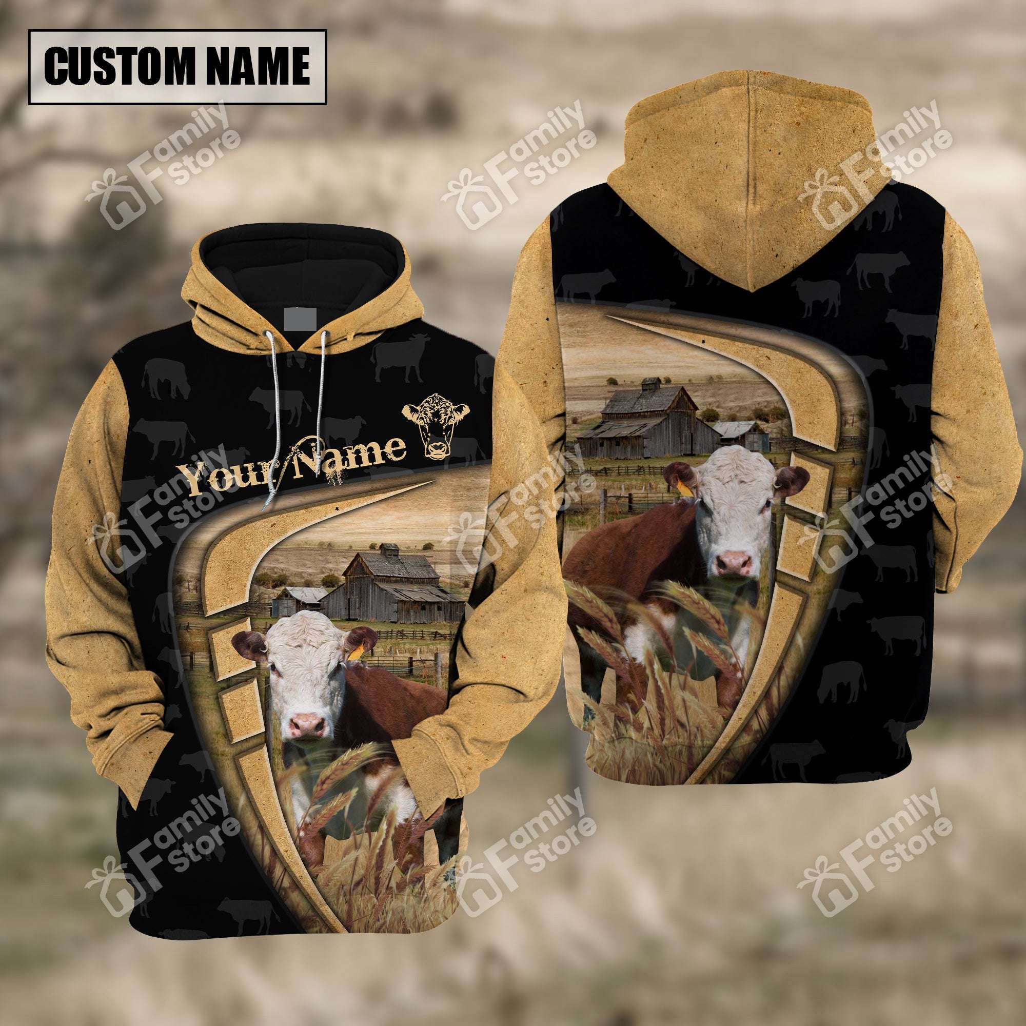 Personalized Name Uni Farm Hereford Black Yellow Hoodie