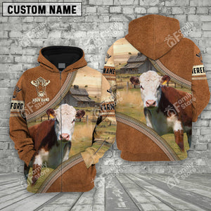 Personalized Name Uni Farm Hereford Cattle Light Brown Hoodie