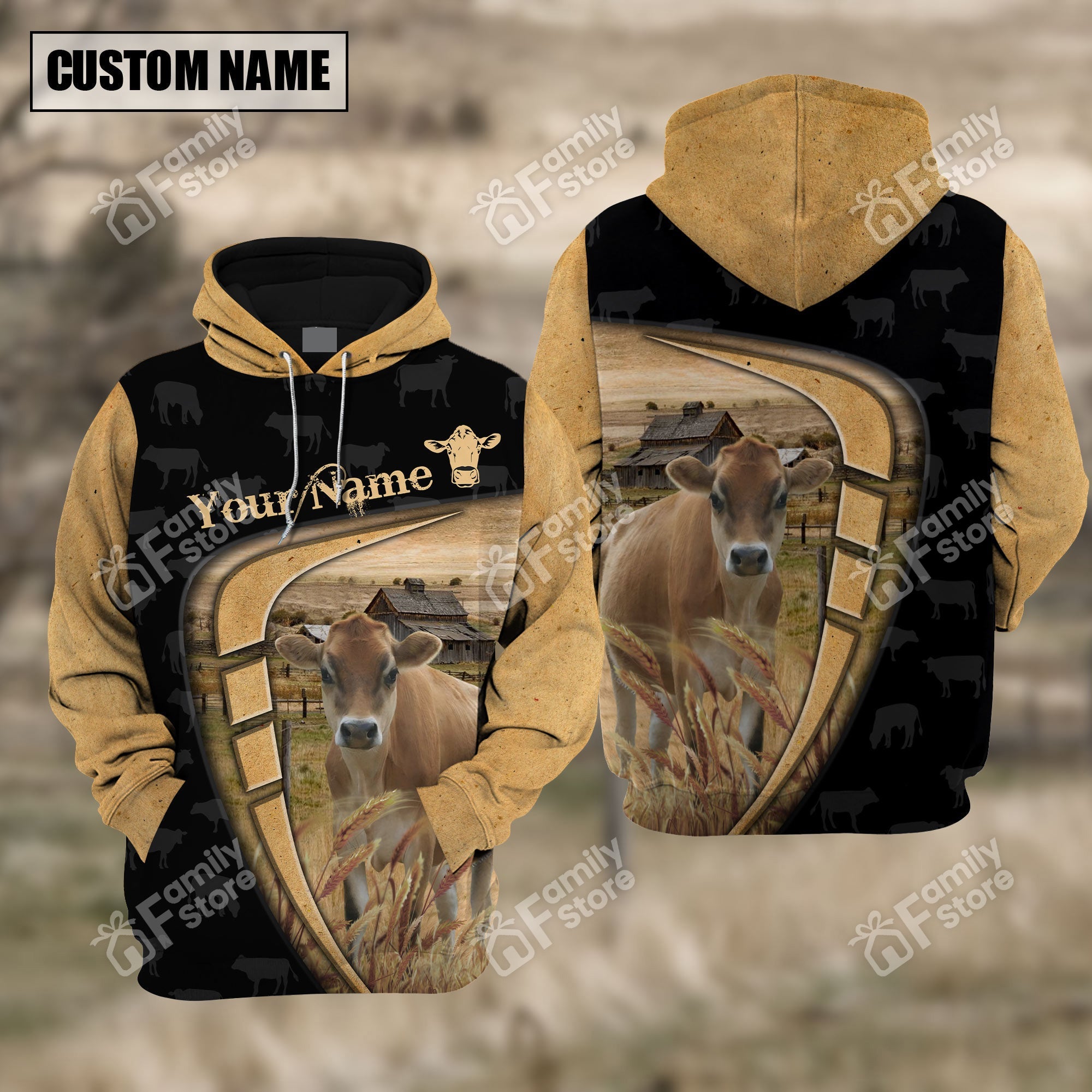 Personalized Name Uni Farm Jersey Black Yellow Hoodie