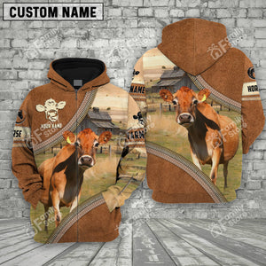 Personalized Name Uni Farm Jersey Cattle Light Brown Hoodie