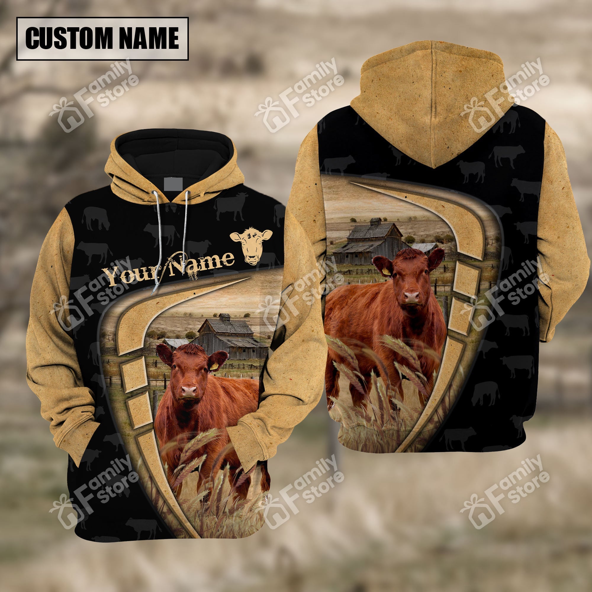 Personalized Name Uni Farm Red Angus Black Yellow Hoodie