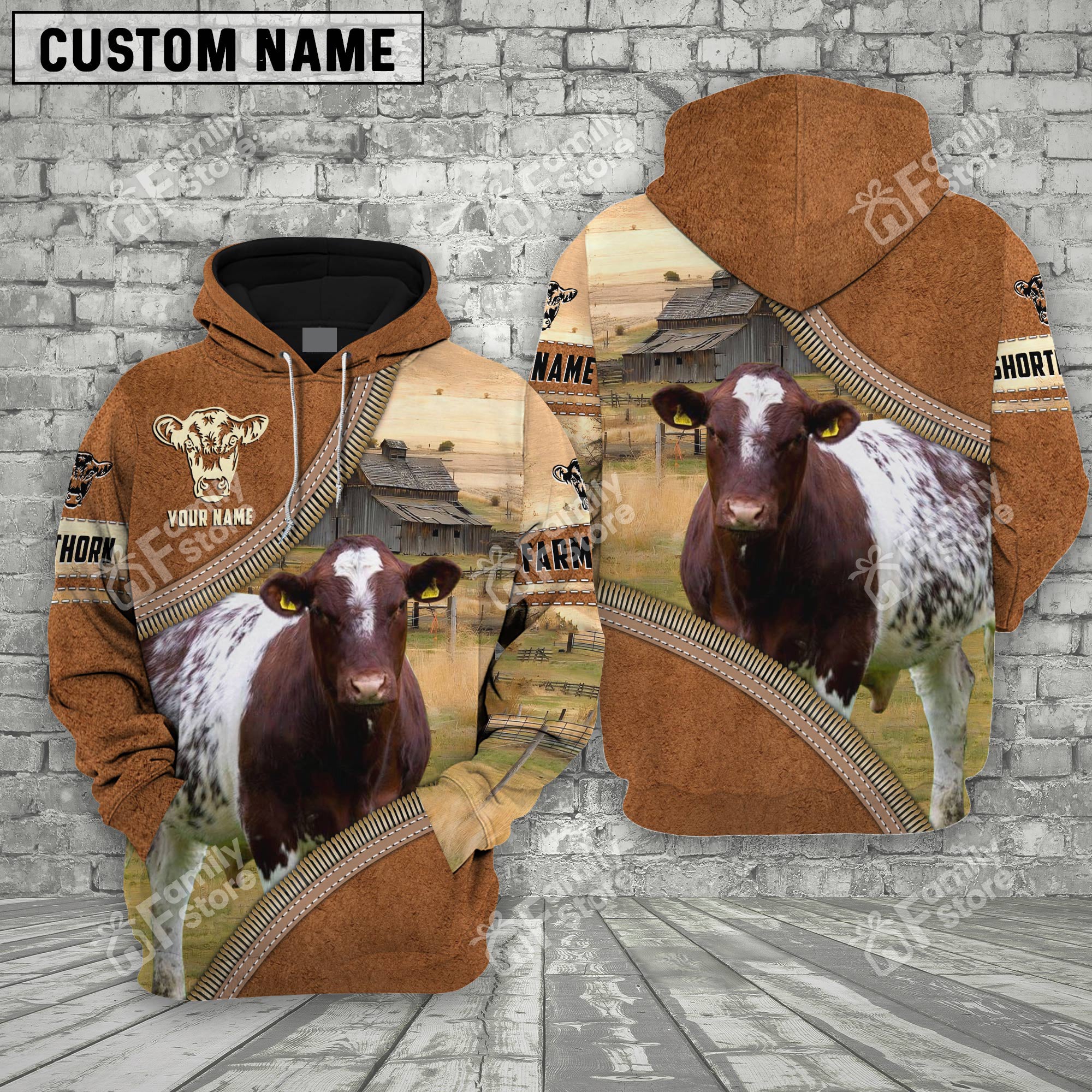 Personalized Name Uni Farm Shorthorn Cattle Light Brown Hoodie