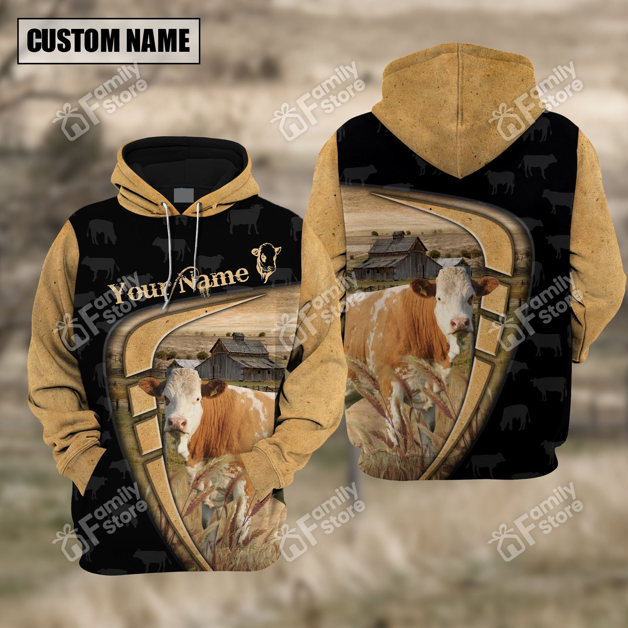 Personalized Name Uni Farm Simmental Black Yellow Hoodie