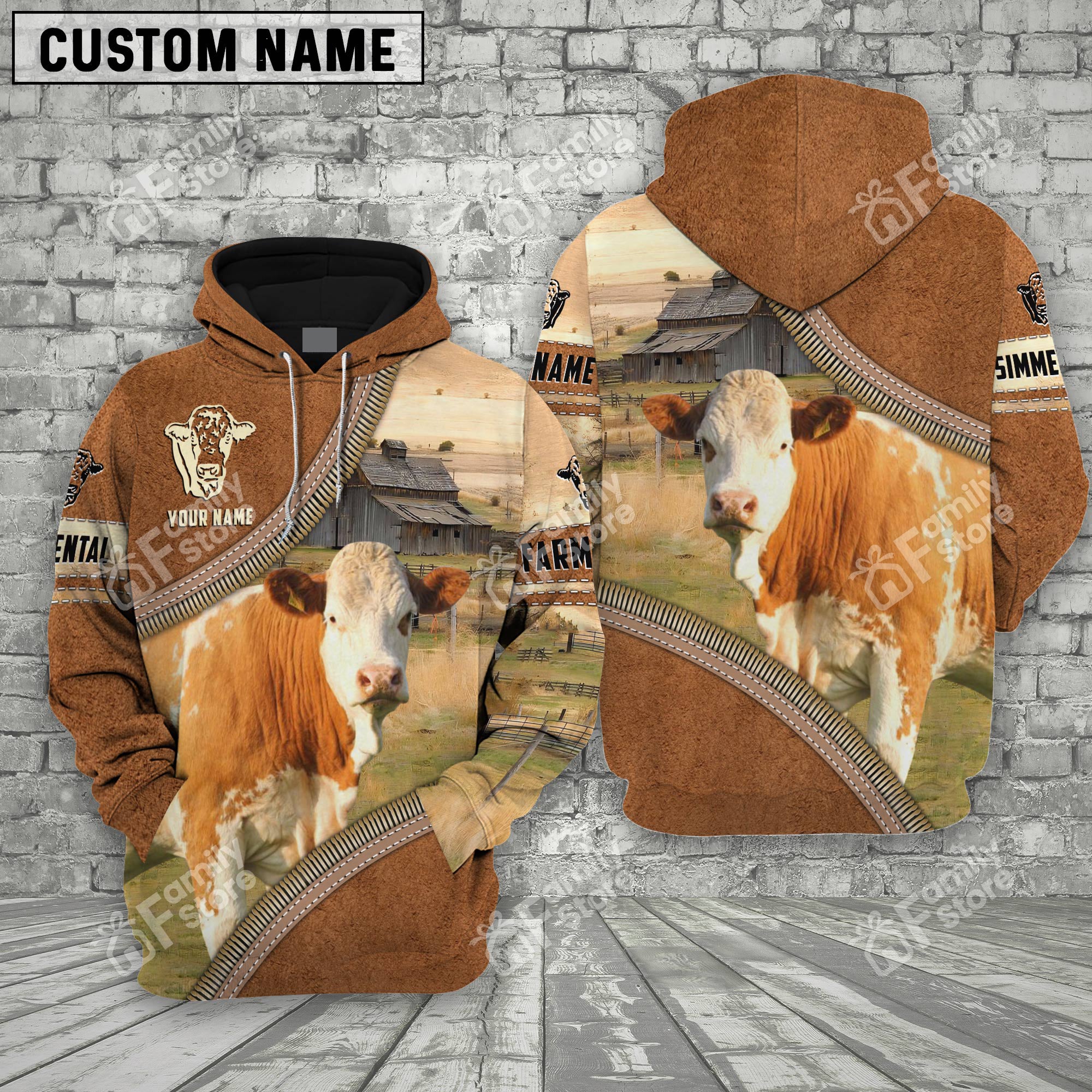 Personalized Name Uni Farm Simmental Cattle Light Brown Hoodie