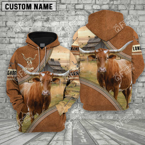 Personalized Name Uni Farm Texas Longhorn Cattle Light Brown Hoodie