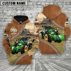 Personalized Name Uni Farm Tractor Light Brown Hoodie