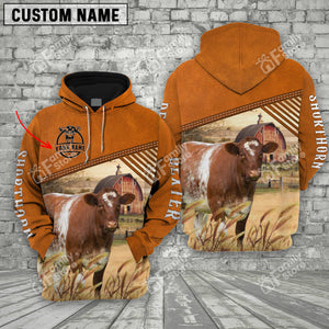 Personalized Name Uni Shorthorn Barn Farm 3D Hoodie