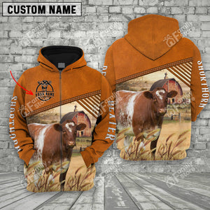 Personalized Name Uni Shorthorn Barn Farm 3D Hoodie