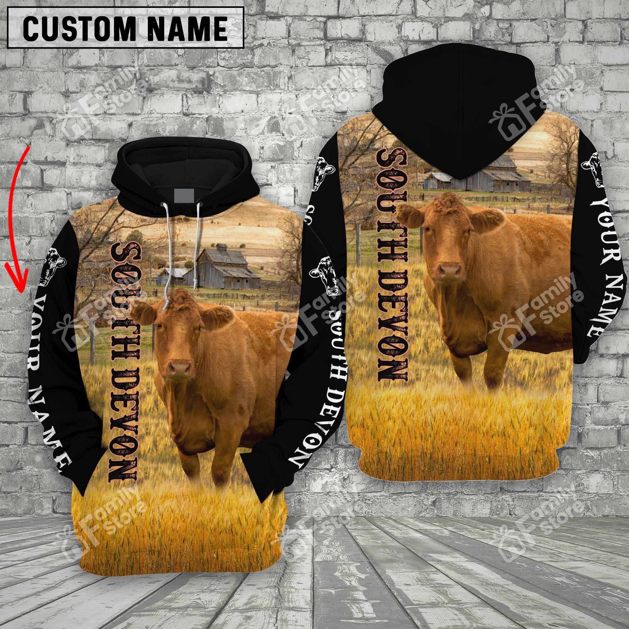 Personalized Name Uni South Devon Cattle On The Farm All Over Printed 3D Hoodie