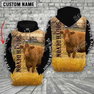 Personalized Name Uni South Devon Cattle On The Farm All Over Printed 3D Hoodie