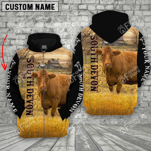 Personalized Name Uni South Devon Cattle On The Farm All Over Printed 3D Hoodie