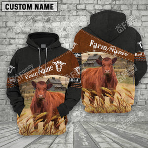 Personalized Uni Red Angus On Farms Printed 3D Black Hoodie