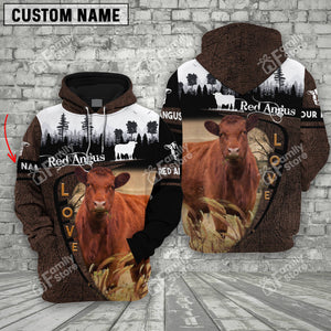 Personalized Uni Red Angus On Farms Printed 3D Wooden Forest Hoodie