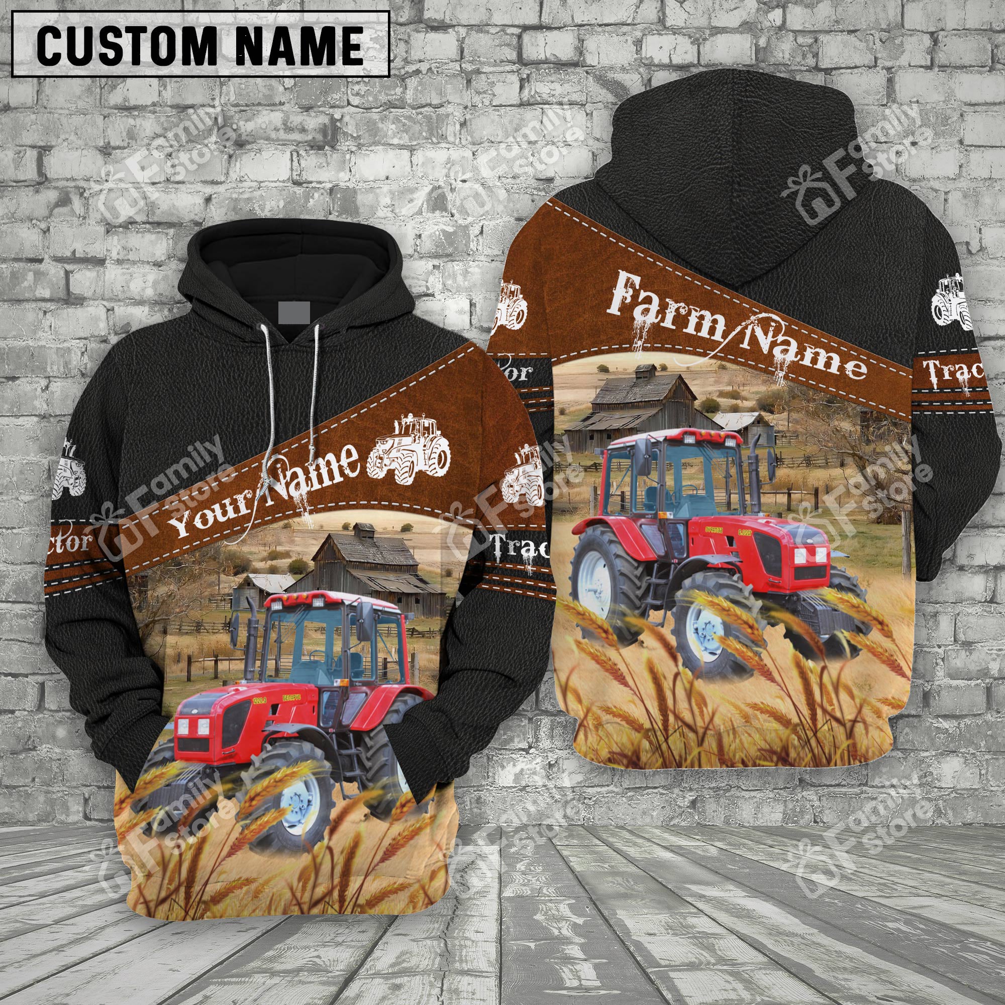 Personalized Uni Red Tractor On Farms Printed 3D Black Hoodie