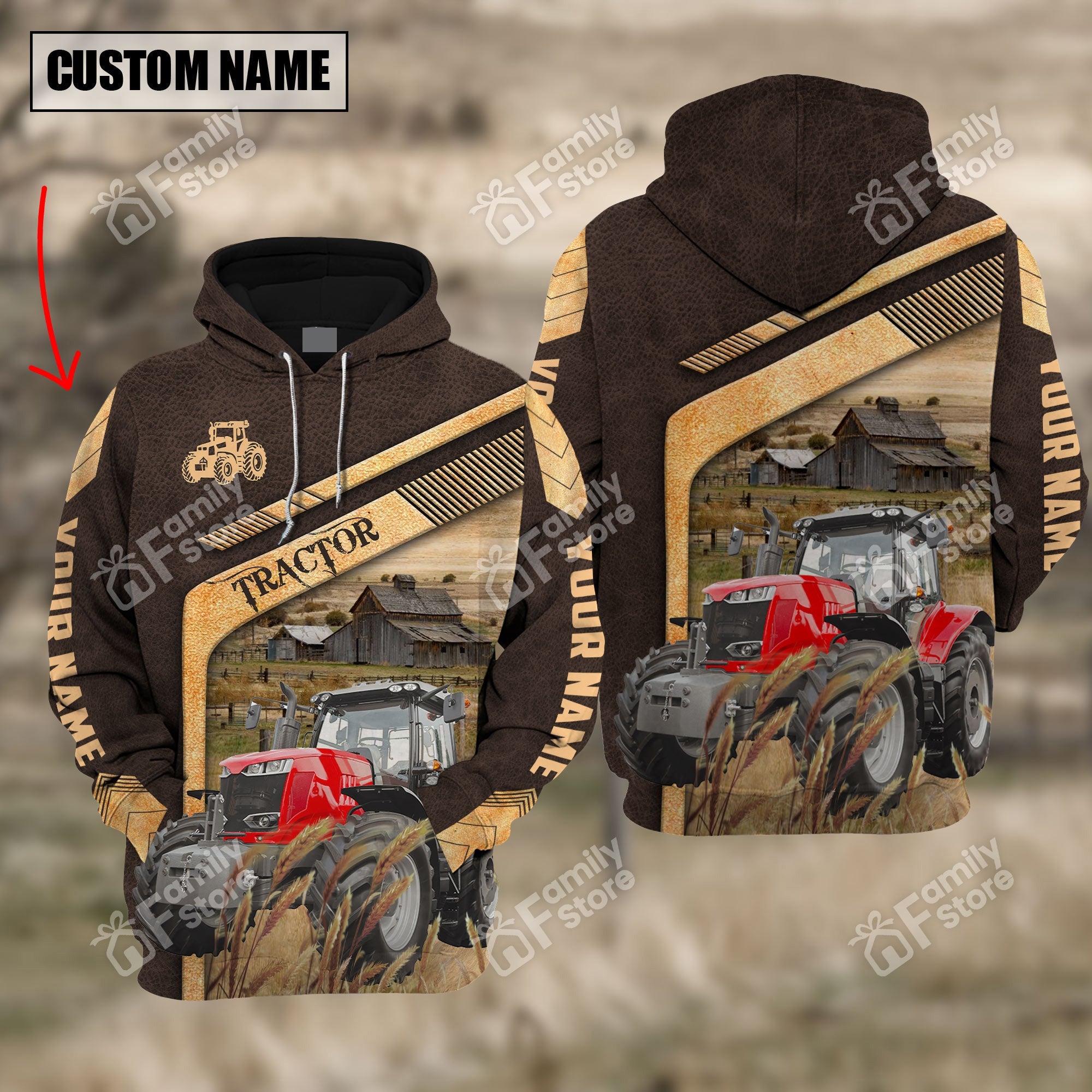 Personalized Uni Red Tractor On The Meadow Hoodie