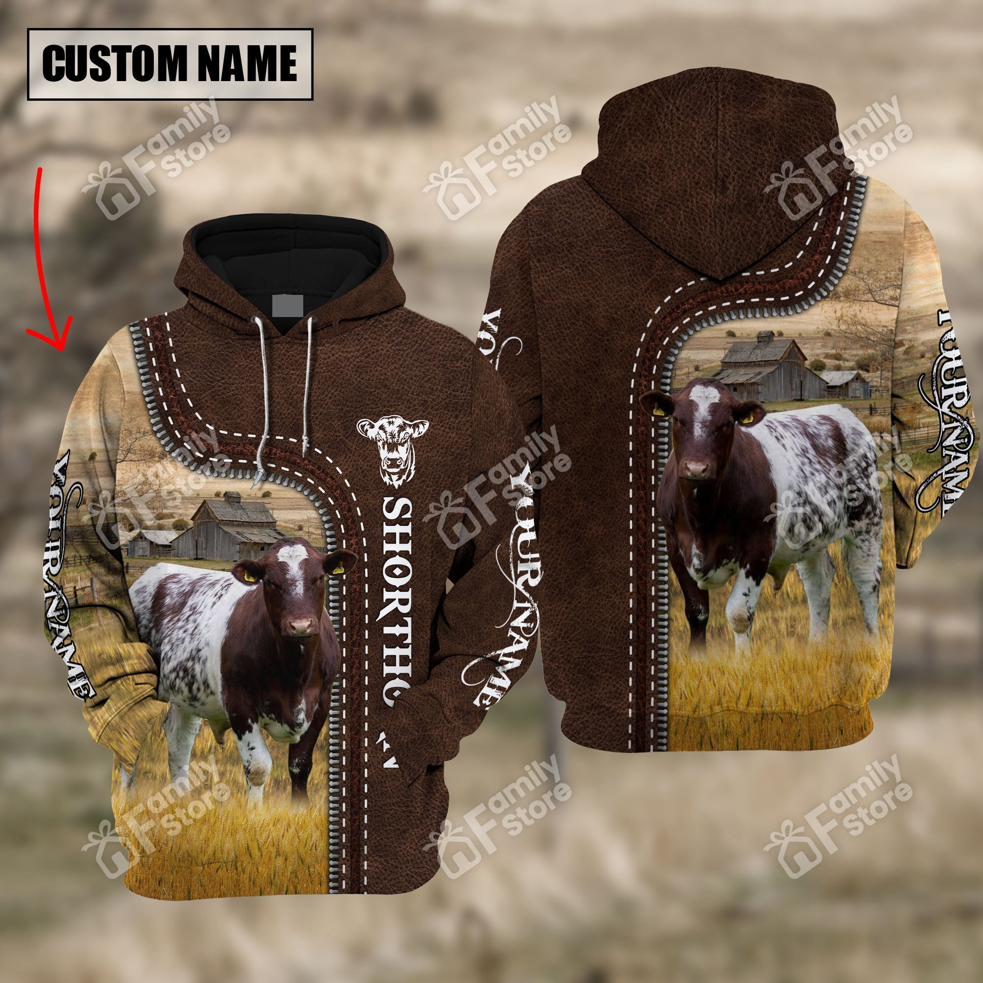 Personalized Uni Shorthorn Farming Leather Pattern 3D Hoodie