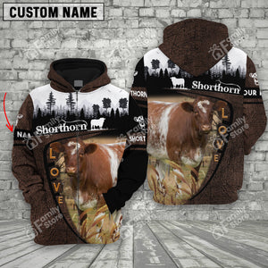 Personalized Uni Shorthorn On Farms Printed 3D Wooden Forest Hoodie