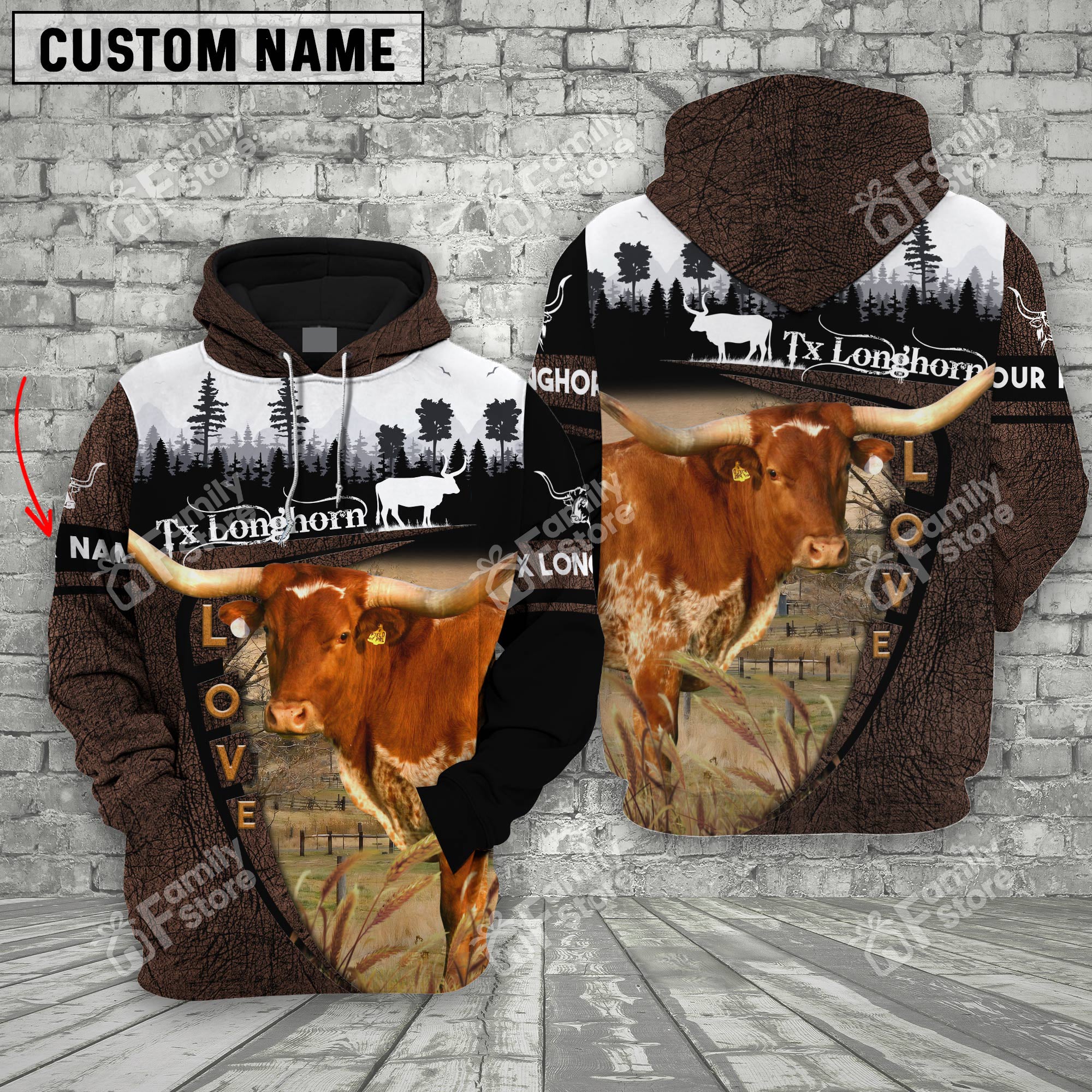 Personalized Uni Texas Longhorn On Farms Printed 3D Wooden Forest Hoodie