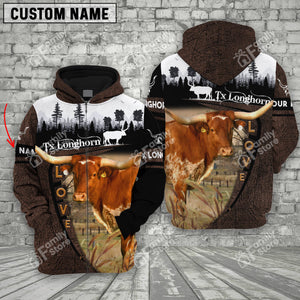 Personalized Uni Texas Longhorn On Farms Printed 3D Wooden Forest Hoodie