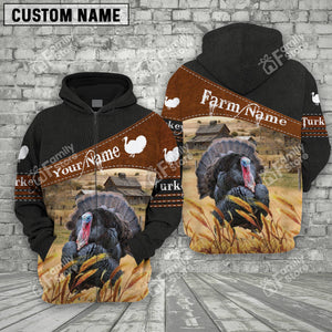 Personalized Uni Turkey On Farm Printed 3D Black Hoodie