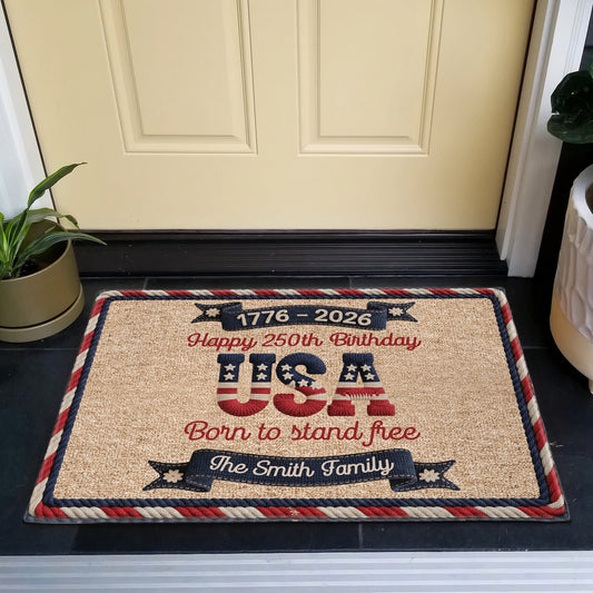 Usa250ThBirthdayFauxYarnPattern PersonalizedDoormat1