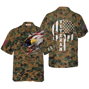 Veteran Proud US Marine Camouflage Hawaiian Shirt