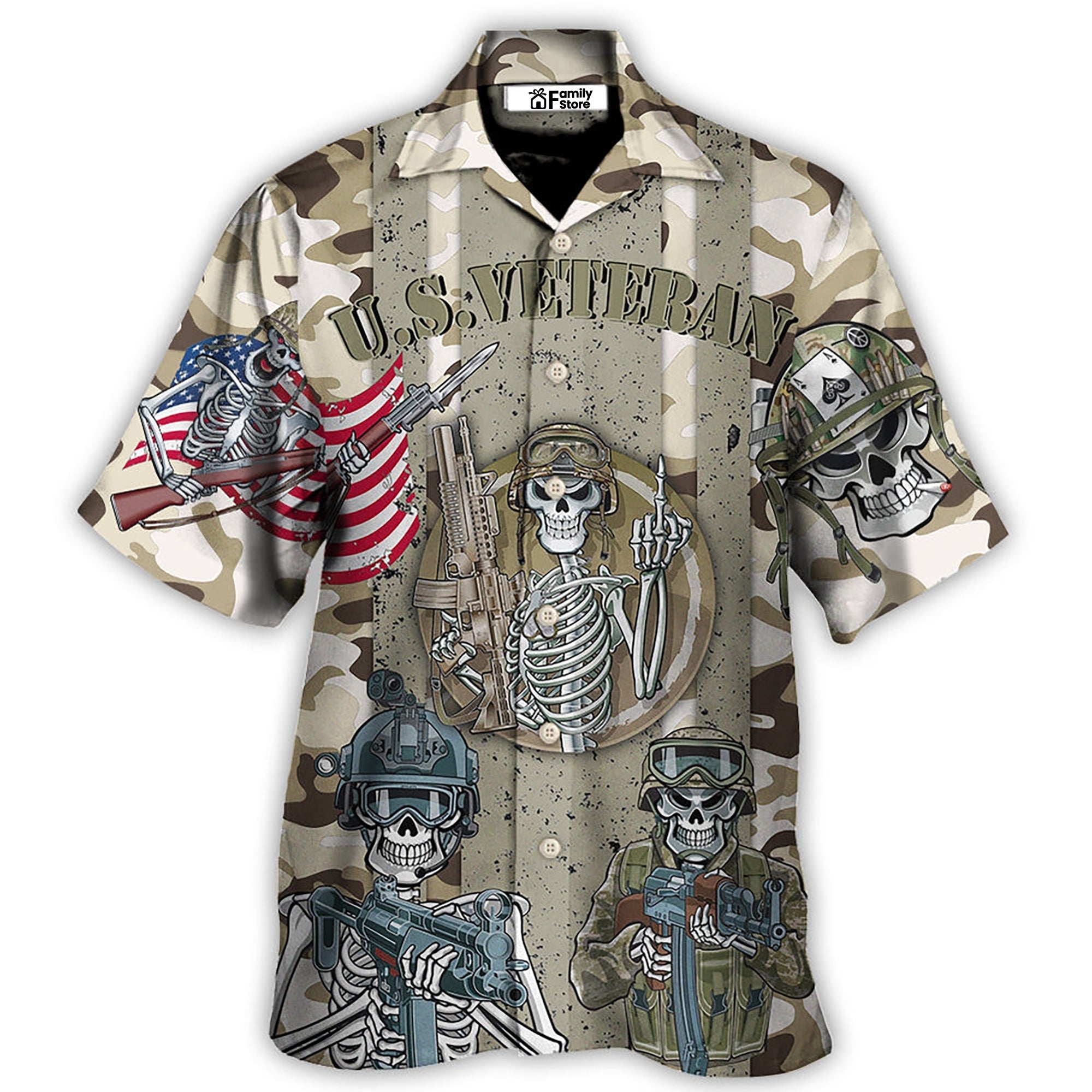 Veteran Us America Flag Skull Style - Hawaiian Shirt