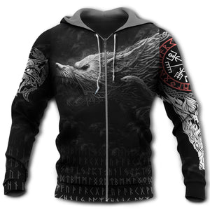 Viking Blood Wolf In Grey and Black - Hoodie