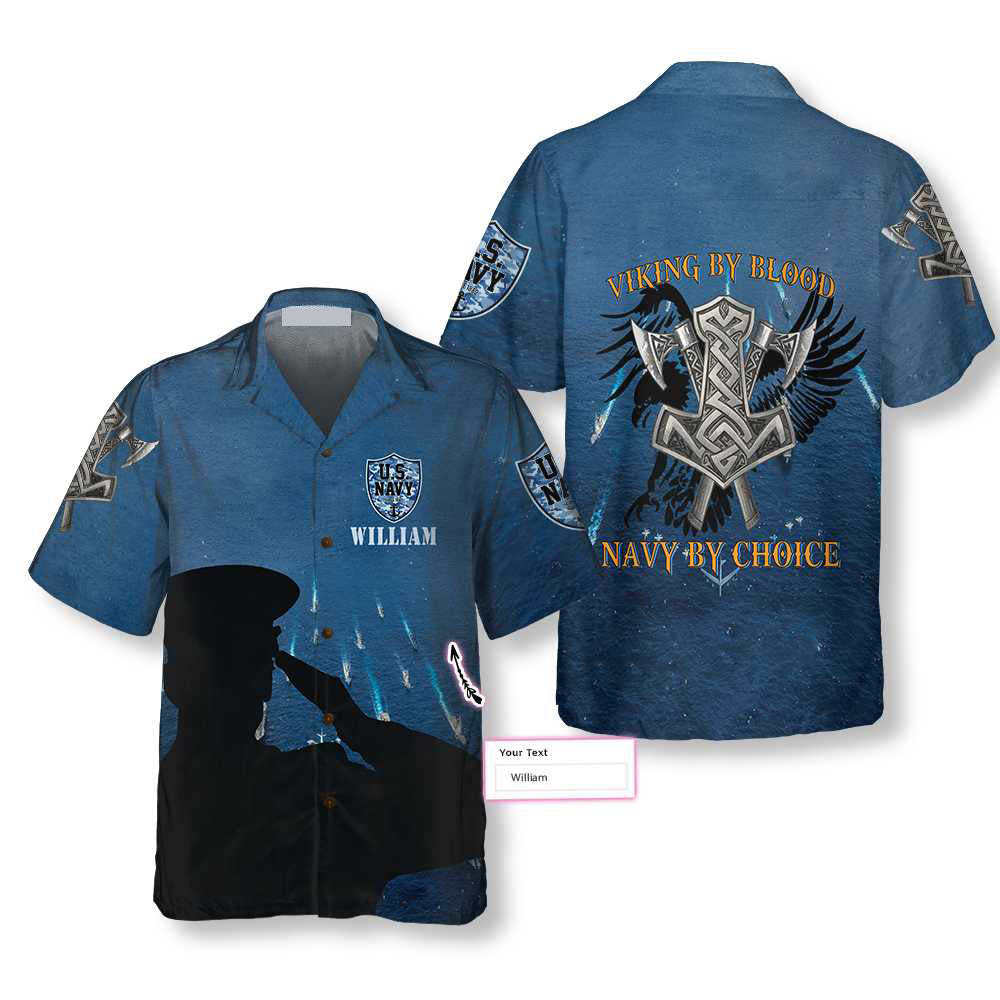 Personalized Viking By Blood, NAVY By Choice Custom Hawaiian Shirt