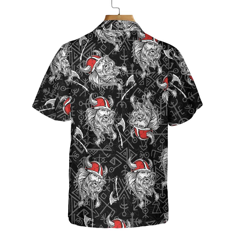 Viking Head Hawaiian Shirt, Seamless Pattern God Odin Viking Shirt