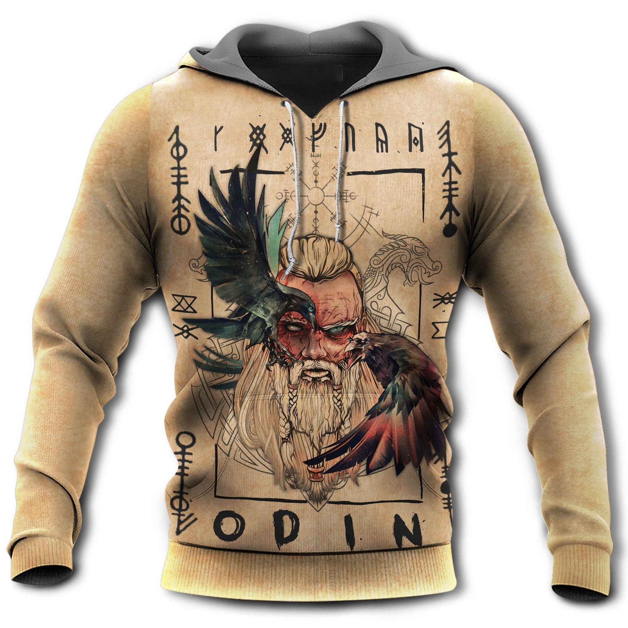 Viking Odin Sign Old Man With Eagle - Hoodie
