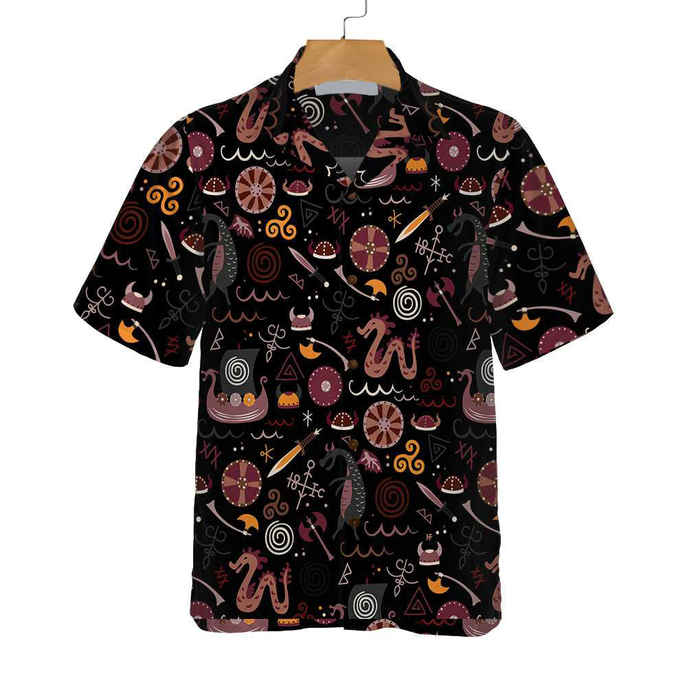 Viking Pattern Hawaiian Shirt, Funny Viking Style Shirt For Men And Women