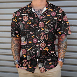 Viking Pattern Hawaiian Shirt, Funny Viking Style Shirt For Men And Women