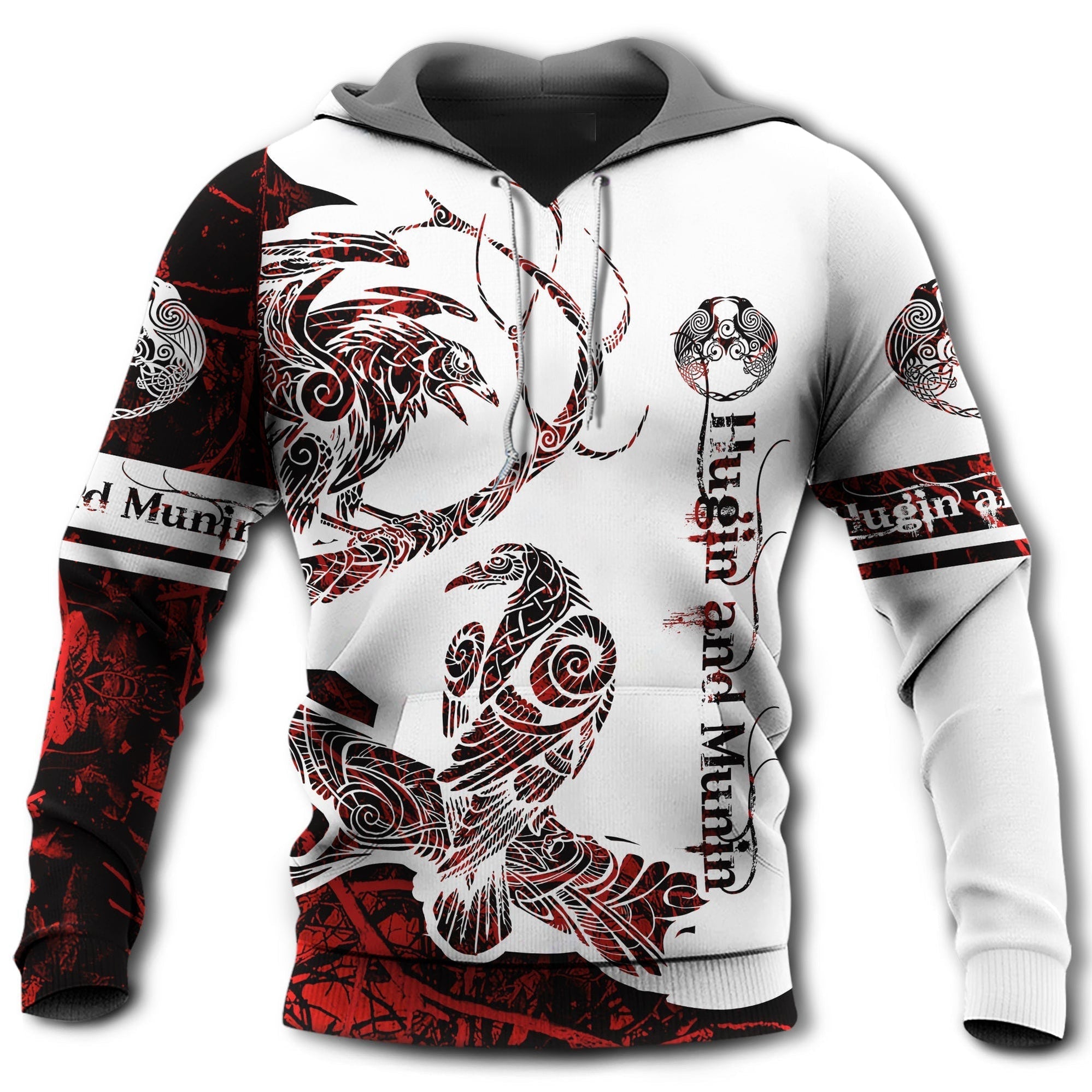 Viking Raven Legend Red And White Style With Classic - Hoodie