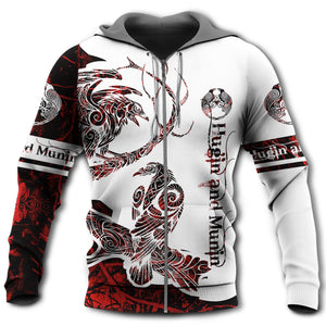 Viking Raven Legend Red And White Style With Classic - Hoodie