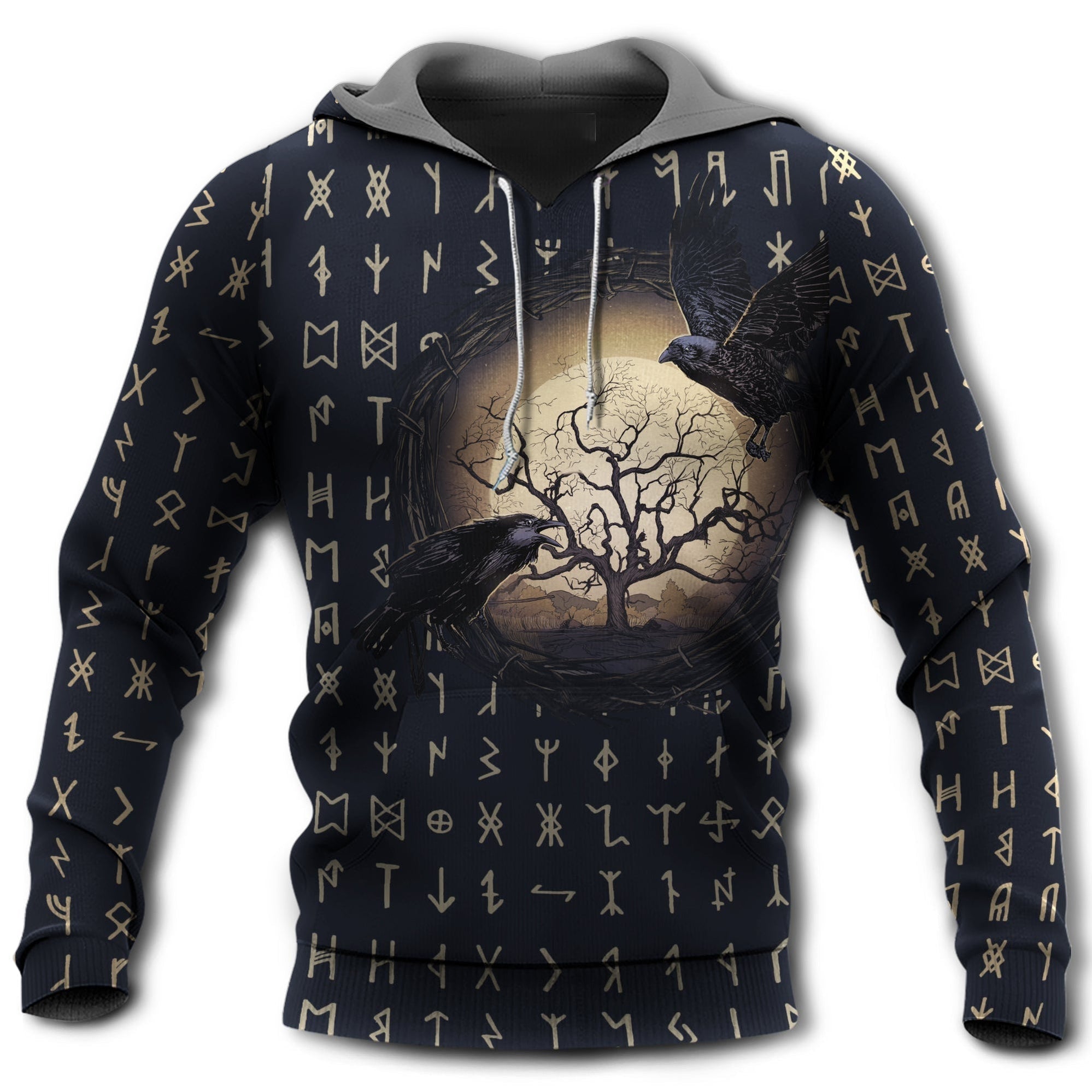 Viking The Raven Of Odin Wolf Under The Moon - Hoodie