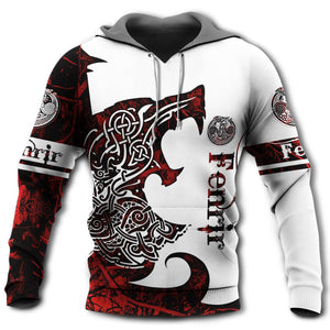 Viking Wolf Legend Red And White Style With Fenrir - Hoodie