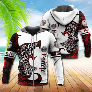Viking Wolf Legend Red And White Style With Fenrir - Hoodie