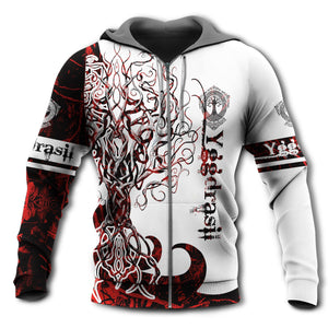 Viking Yggdrasil Legend Red And White Style With So Much Fun - Hoodie