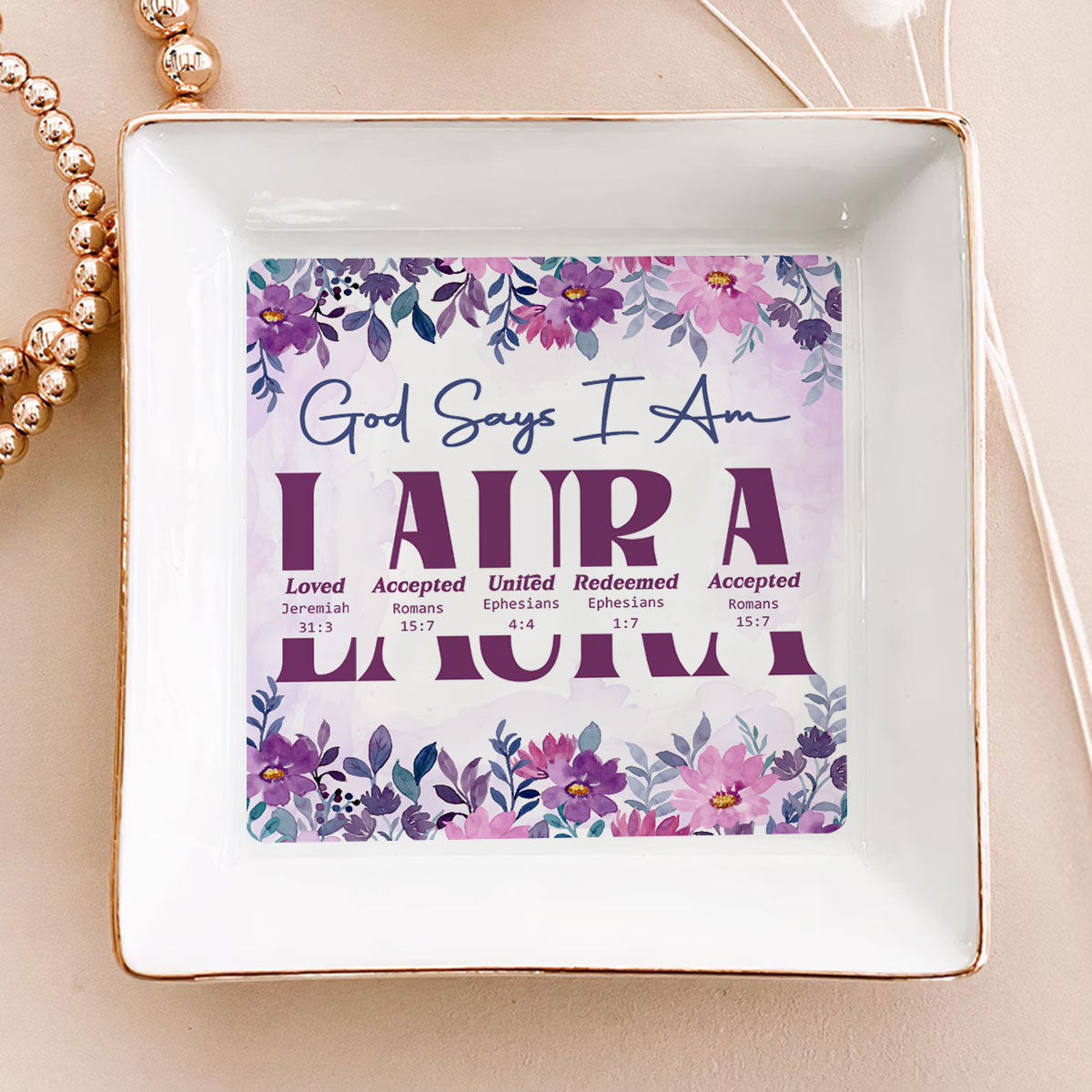 God Says I Am - Personalized Jewelry Dish - Gift For Grandma, Mom, Girlfriend, Wife, Bestie, Sister - NH96