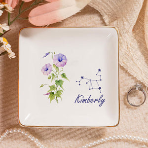 Birth Month Zodiac Flower - Personalized Jewelry Dish - Gift For Grandma, Mom, Girlfriend, Wife, Bestie, Sister - NH96