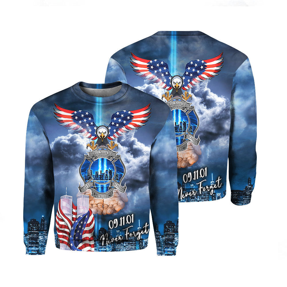 Never Forget Blue Sky 911 Day America Flag Eagle Crewneck Sweatshirt