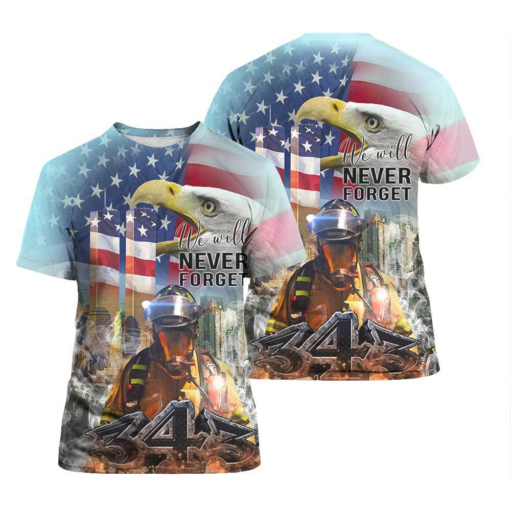 Patriot Day 911 America Flag Firefighter T-Shirt For Men & Women