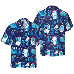 White Snow Owl And Tree Winter Forrest Bigfoot Hawaiian Shirt