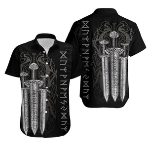 White Viking Sword Black Aloha Hawaiian Shirts For Men & Women