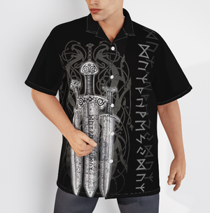 White Viking Sword Black Aloha Hawaiian Shirts For Men & Women