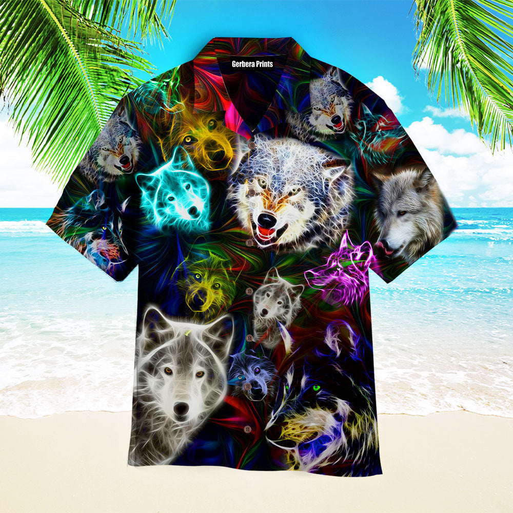 Wild Wolf Neon Black Aloha Hawaiian Shirts For Men & Women