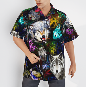 Wild Wolf Neon Black Aloha Hawaiian Shirts For Men & Women