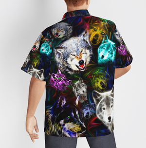 Wild Wolf Neon Black Aloha Hawaiian Shirts For Men & Women